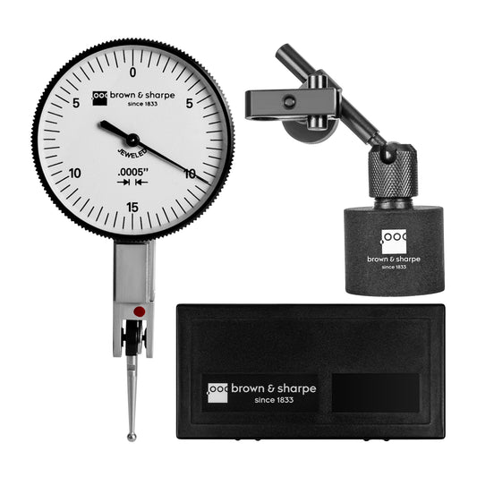 Ruby Bearings Horizontal Dial Lever Indicator White 0.03" Range 0-15-0 Dial 0.0005" Graduation with Base