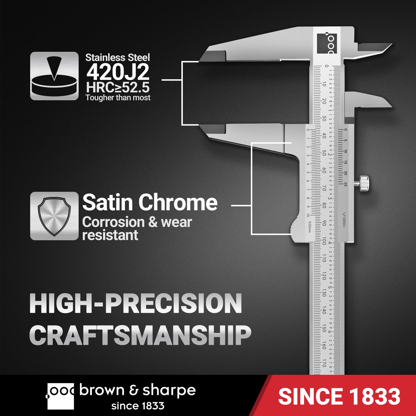 6in./8in./12in. Range Vernier Caliper with 0.001" or 1/128" Graduations