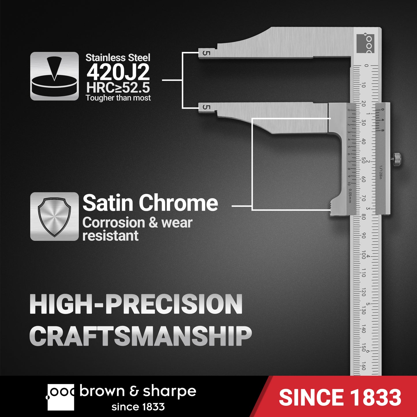 8in./12in./20in. Range Vernier Workshop Caliper with 1/128" Graduation