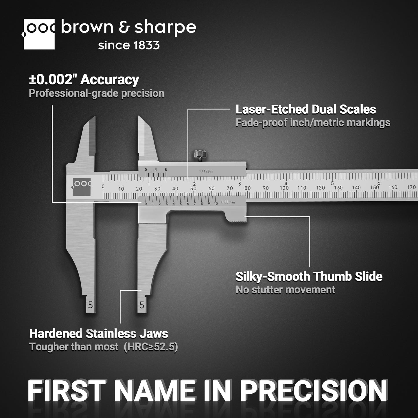 Vernier Workshop Caliper With Knife-Edge External Jaws 1/128" Graduation