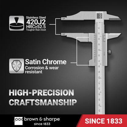 Vernier Workshop Caliper With Knife-Edge External Jaws 1/128" Graduation