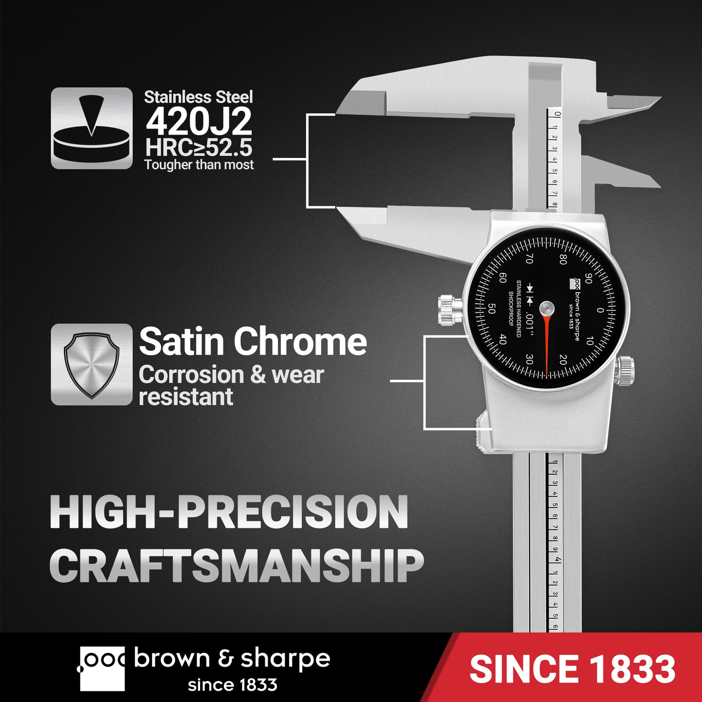 6in./8in./12in. Range Dial Caliper Swiss Core Movement