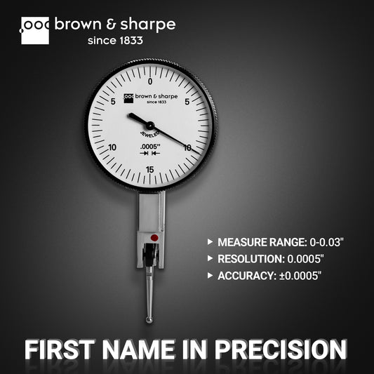 Ruby Bearings Horizontal Dial Lever Indicator White 0.03" Range 0-15-0 Dial 0.0005" Graduation with Base