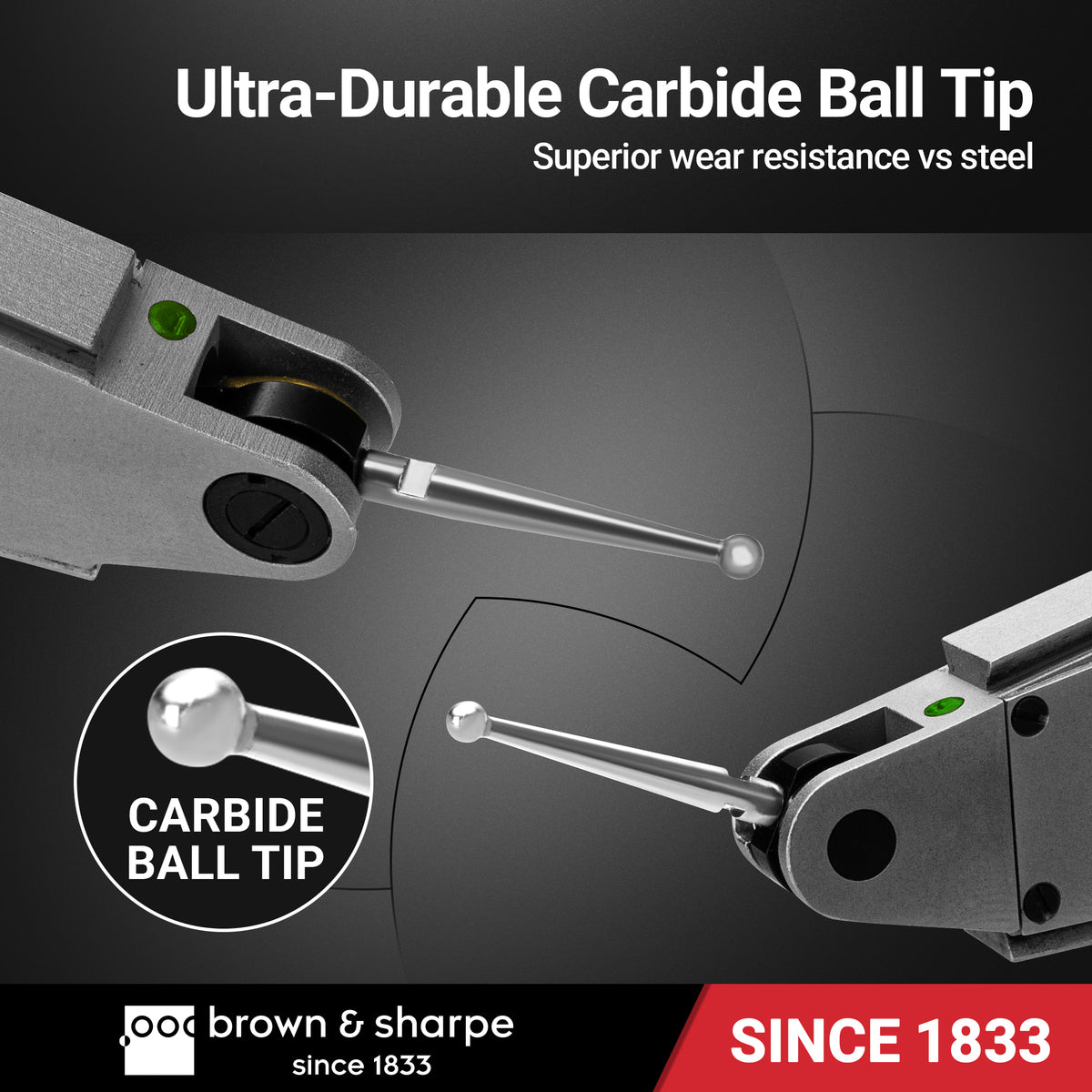 Ultra-Durable Carbide Ball Tip
Superior wear resistance vs steel
