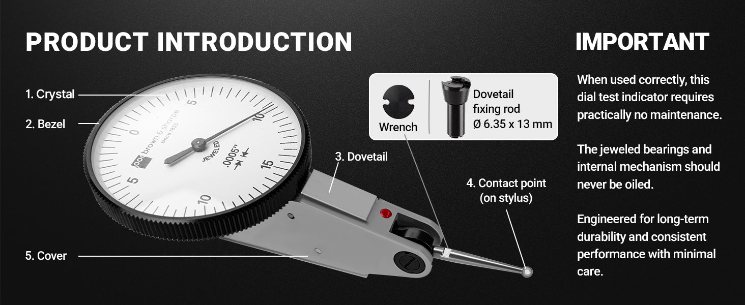Ruby Bearings Horizontal Dial Lever Indicator White 0.03