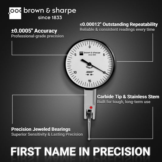 Ruby Bearings Horizontal Dial Lever Indicator White 0.03" Range 0-15-0 Dial 0.0005" Graduation with Base
