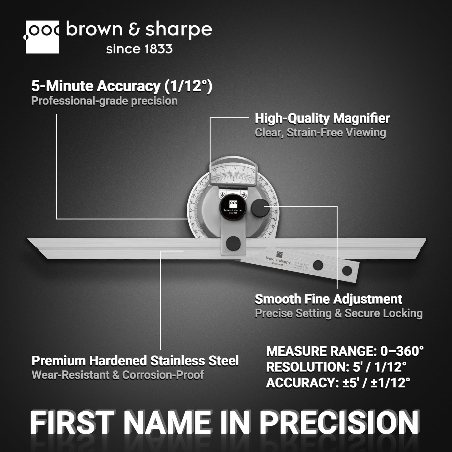 0-360°Universal Stainless Steel Vernier Bevel Protractor